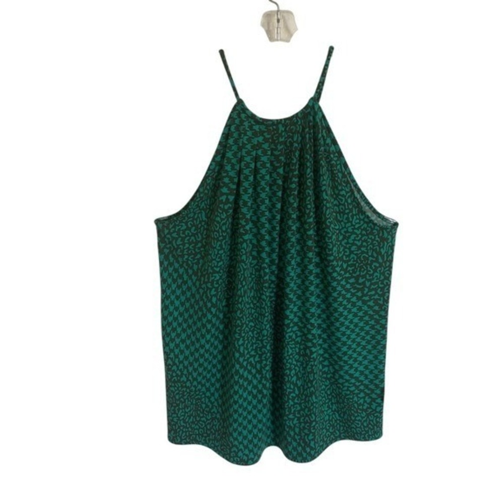 Banana‎ Republic Womens Large Green Black Houndstooth Halter Pleated Top